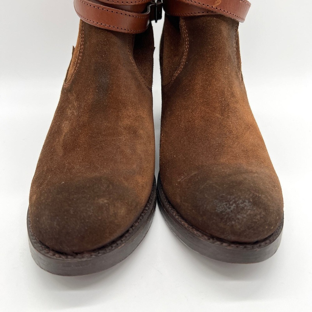 FRYE Jane Strappy Short Boot 10 Brown Suede Leather Block Heel Western Distress - Picture 2 of 13